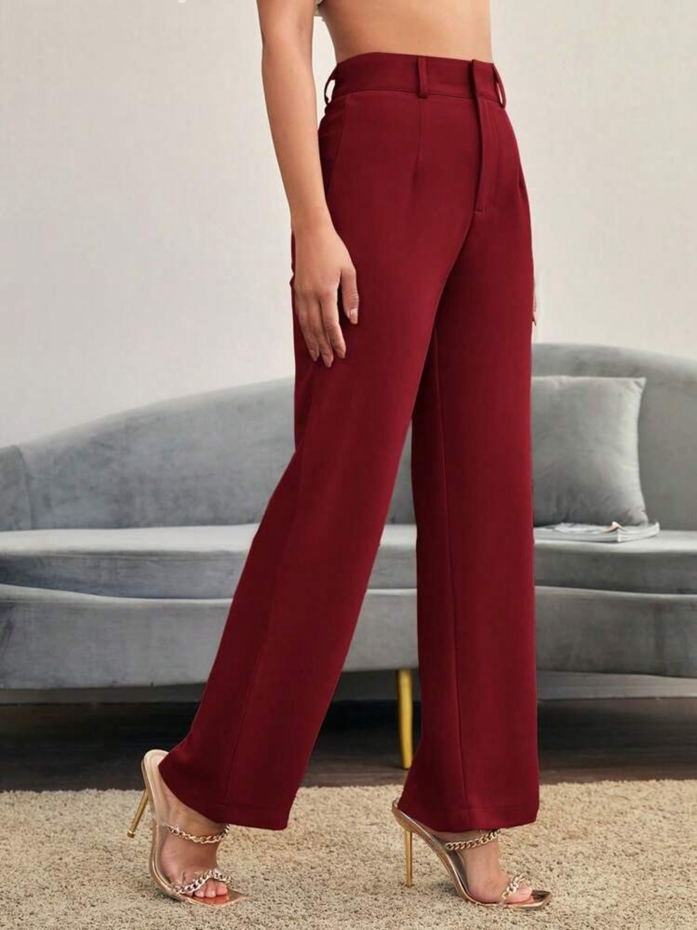 Women's High-Waist Wide-Leg Trousers in Deep Burgundy